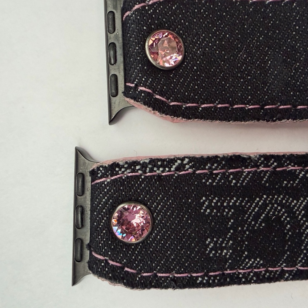 Authentic Upcycled Black/Pink Denim Apple Watchband by Spark’l-size 3 - 38/41mm - Picture 4 of 8